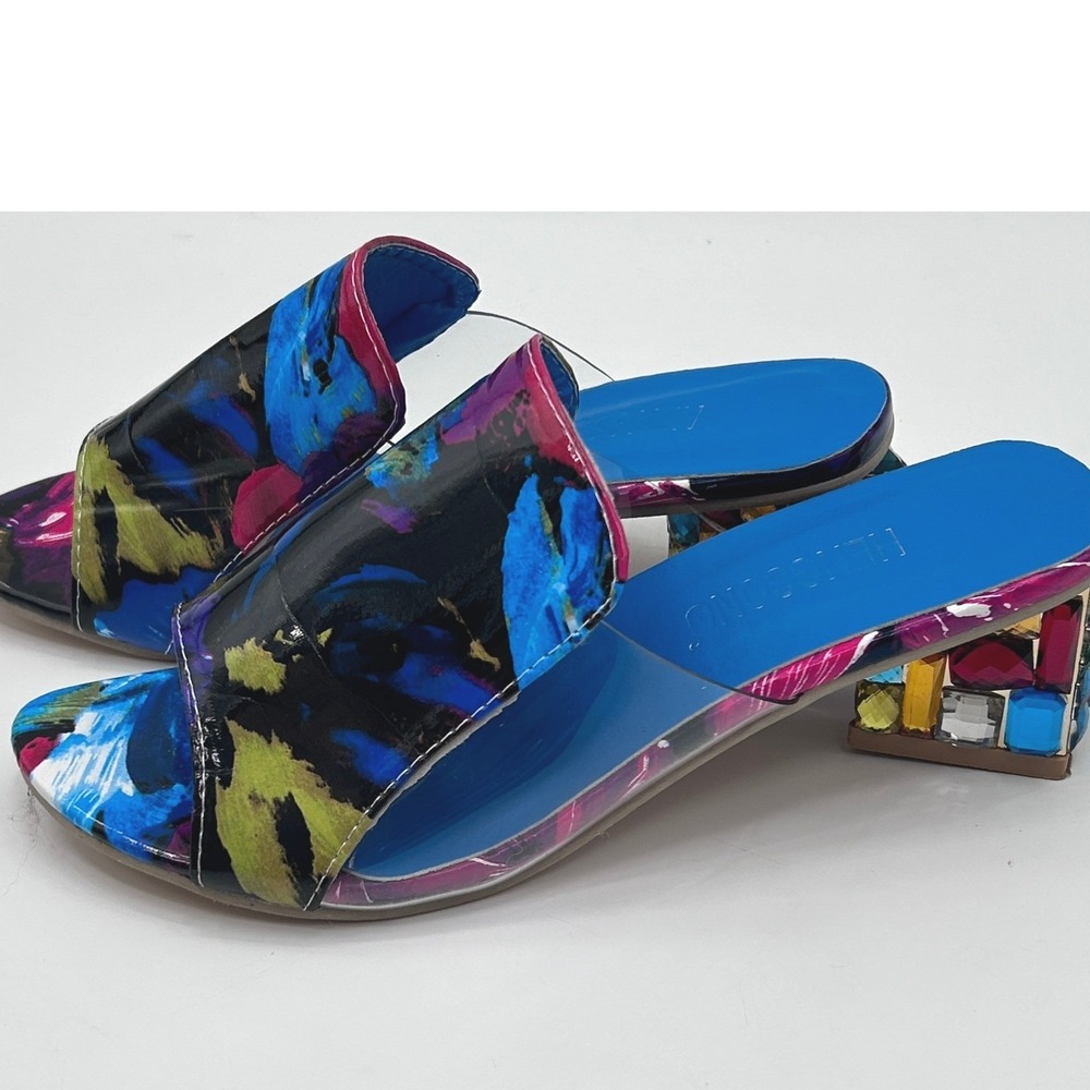 Hengsong Floral Clear Mule Sandals EU 41 Jeweled Block Heel Multicolor